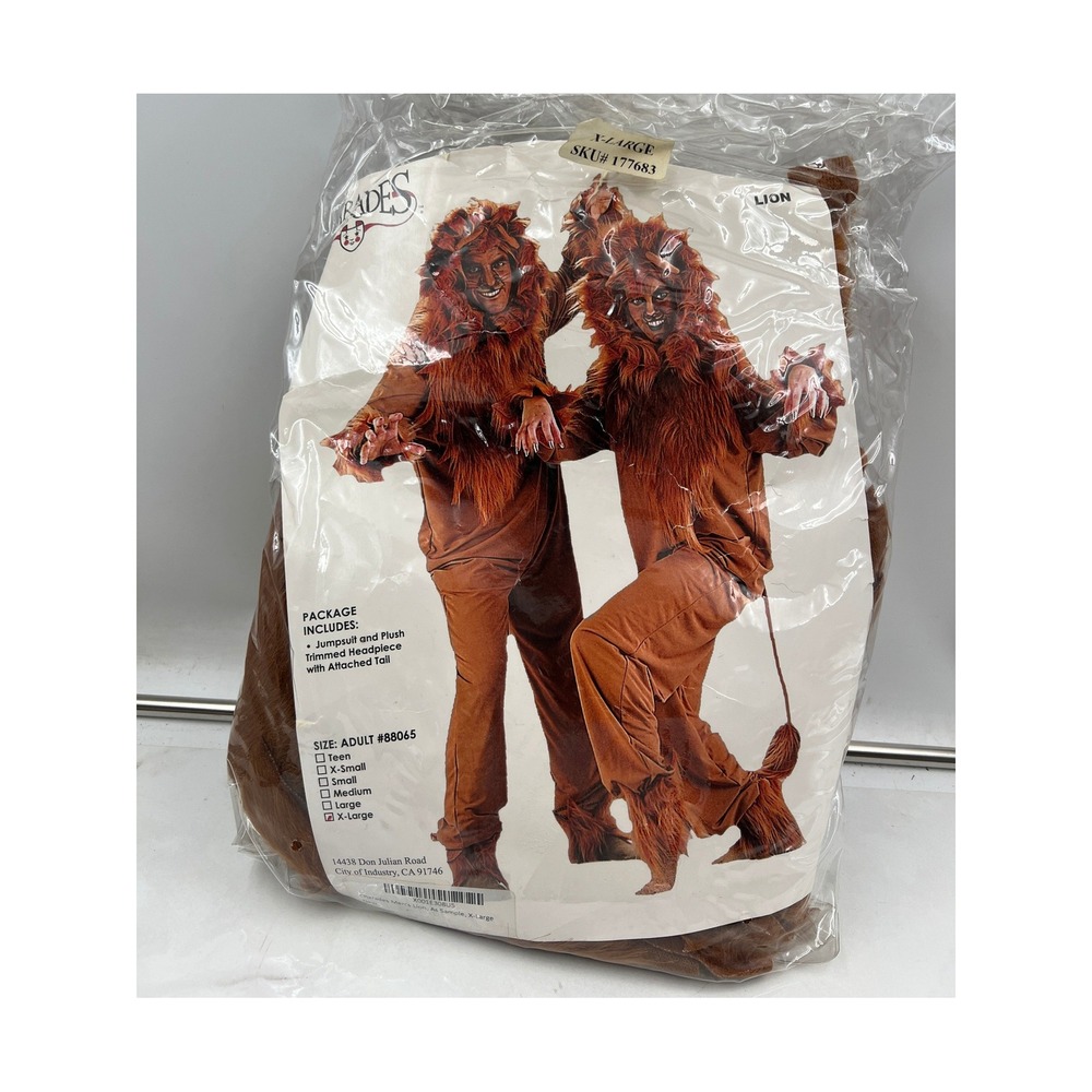 Charades Lion Adult Costume Jumpsuit with Plush Trimmed Headpiece 88065 XL Brown